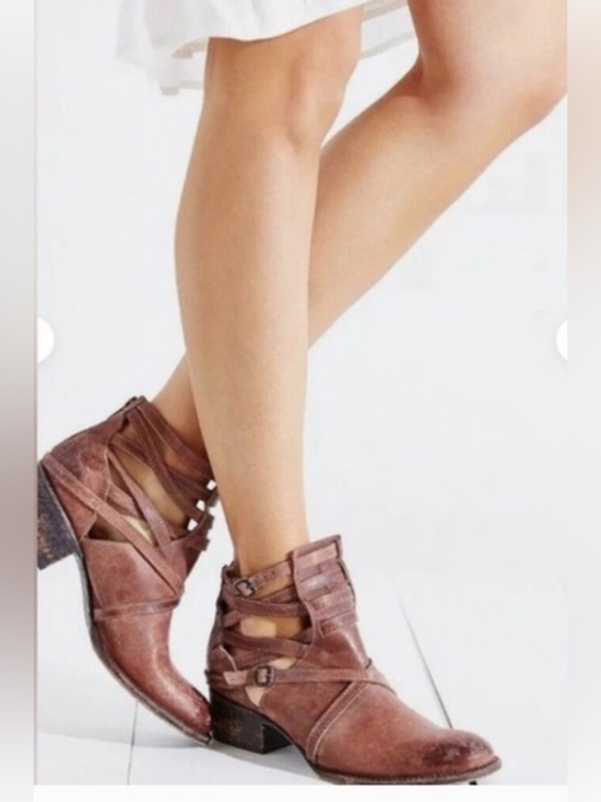 Freebird by Steven Shoes - Freebird by Steven Stair Brown Distressed Leather Ankle Booties Boho Hippie Sz 8